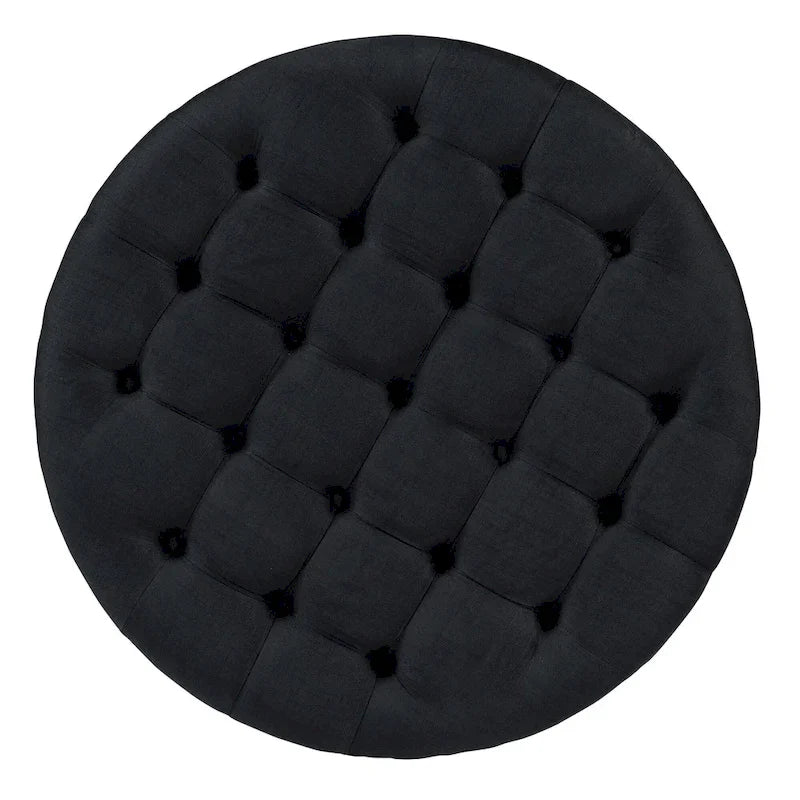 Round Ottoman Coffee Table with Storage Shelf and Wheels, 36 Diameter