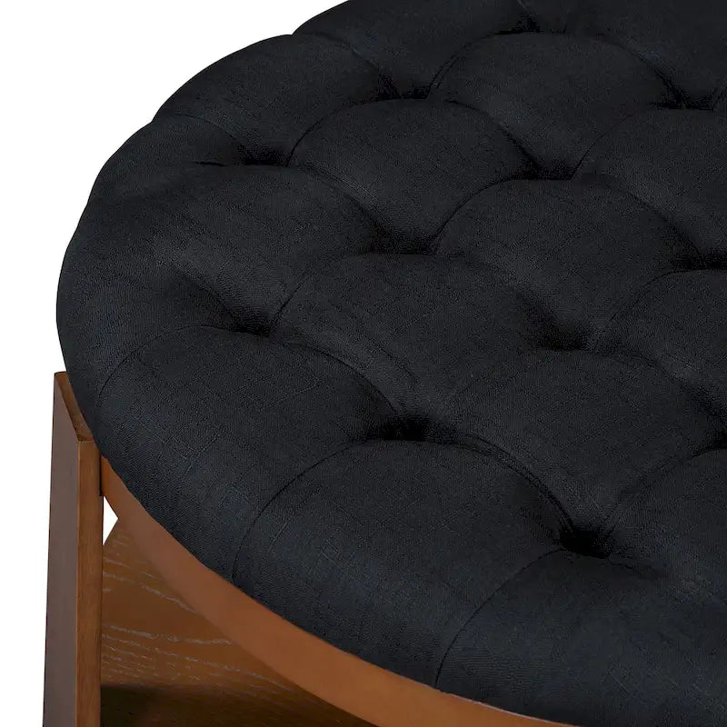 Round Ottoman Coffee Table with Storage Shelf and Wheels, 36 Diameter