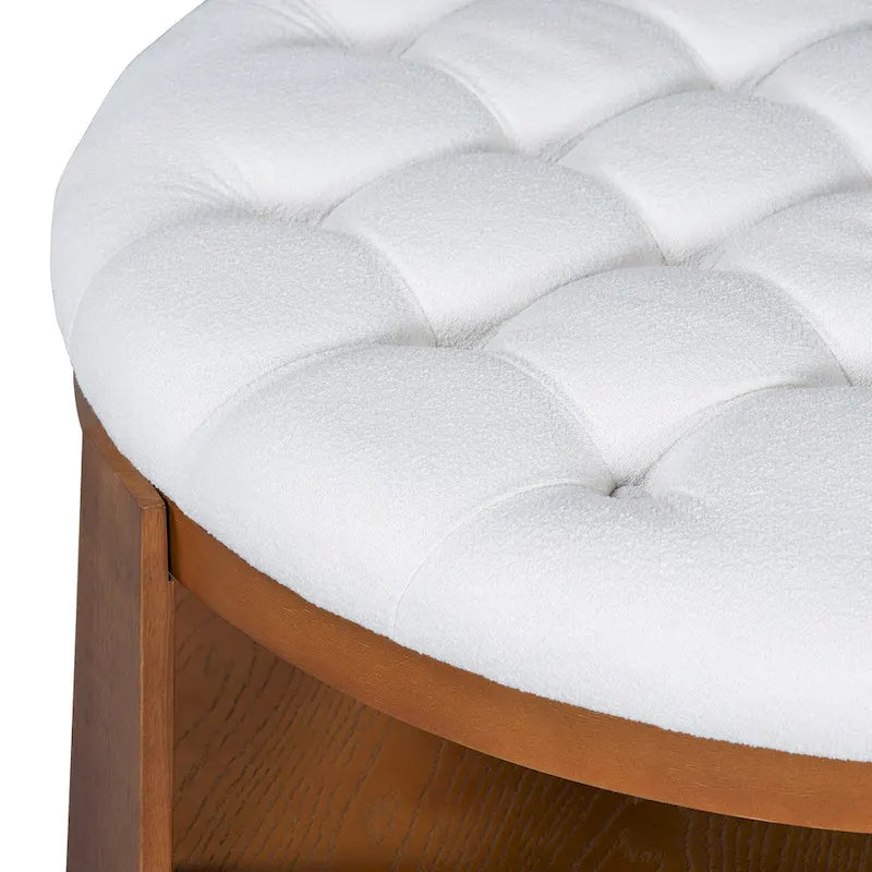 Round Ottoman Coffee Table with Storage Shelf and Wheels, 36 Diameter