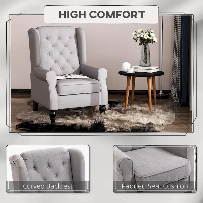 Button-Tufted Accent Chair with High Wingback and Padded Seat, Grey
