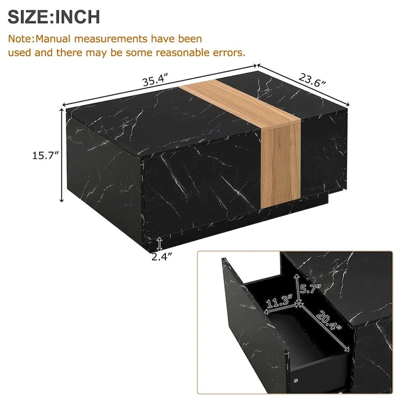 Coffee Table with 2 Drawers – Faux Marble and Wood Grain Finish