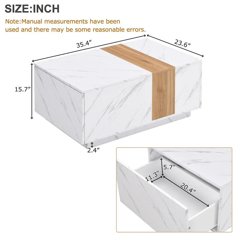 Coffee Table with 2 Drawers – Faux Marble and Wood Grain Finish