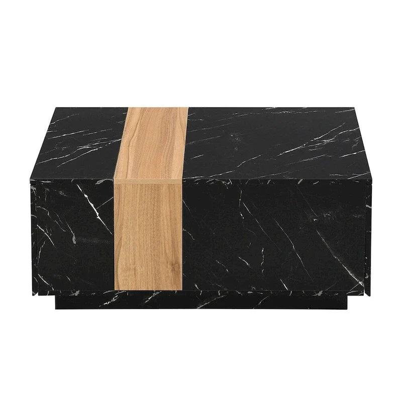 Coffee Table with 2 Drawers – Faux Marble and Wood Grain Finish