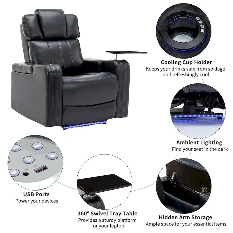 Power Recliner Chair with USB Ports and Cup Holder