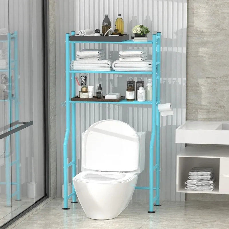 3-Tier Over-Toilet Storage Rack with 4 Hooks and Paper Holder, Carbon Steel, 26 x 8.6 x 64