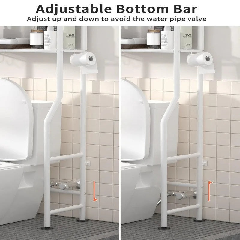3-Tier Over-Toilet Storage Rack with 4 Hooks and Paper Holder, Carbon Steel, 26 x 8.6 x 64