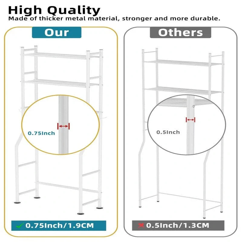 3-Tier Over-Toilet Storage Rack with 4 Hooks and Paper Holder, Carbon Steel, 26 x 8.6 x 64