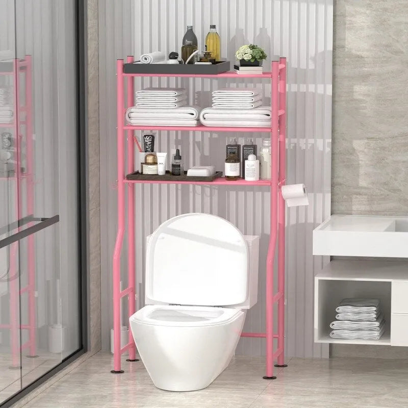 3-Tier Over-Toilet Storage Rack with 4 Hooks and Paper Holder, Carbon Steel, 26 x 8.6 x 64