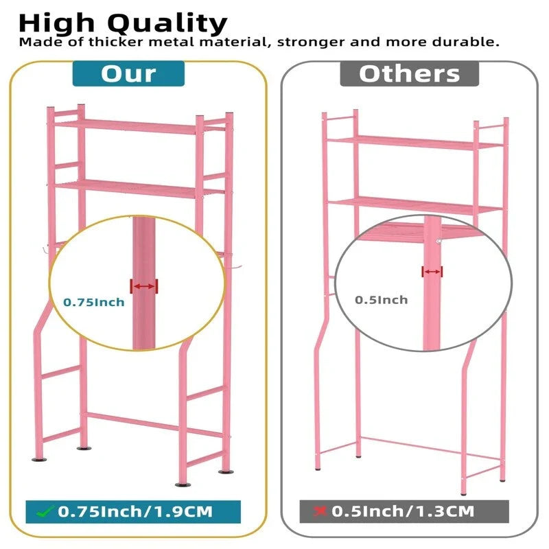 3-Tier Over-Toilet Storage Rack with 4 Hooks and Paper Holder, Carbon Steel, 26 x 8.6 x 64