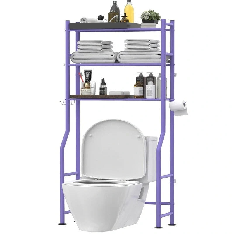 3-Tier Over-Toilet Storage Rack with 4 Hooks and Paper Holder, Carbon Steel, 26 x 8.6 x 64