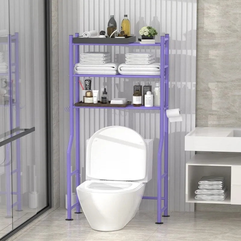 3-Tier Over-Toilet Storage Rack with 4 Hooks and Paper Holder, Carbon Steel, 26 x 8.6 x 64