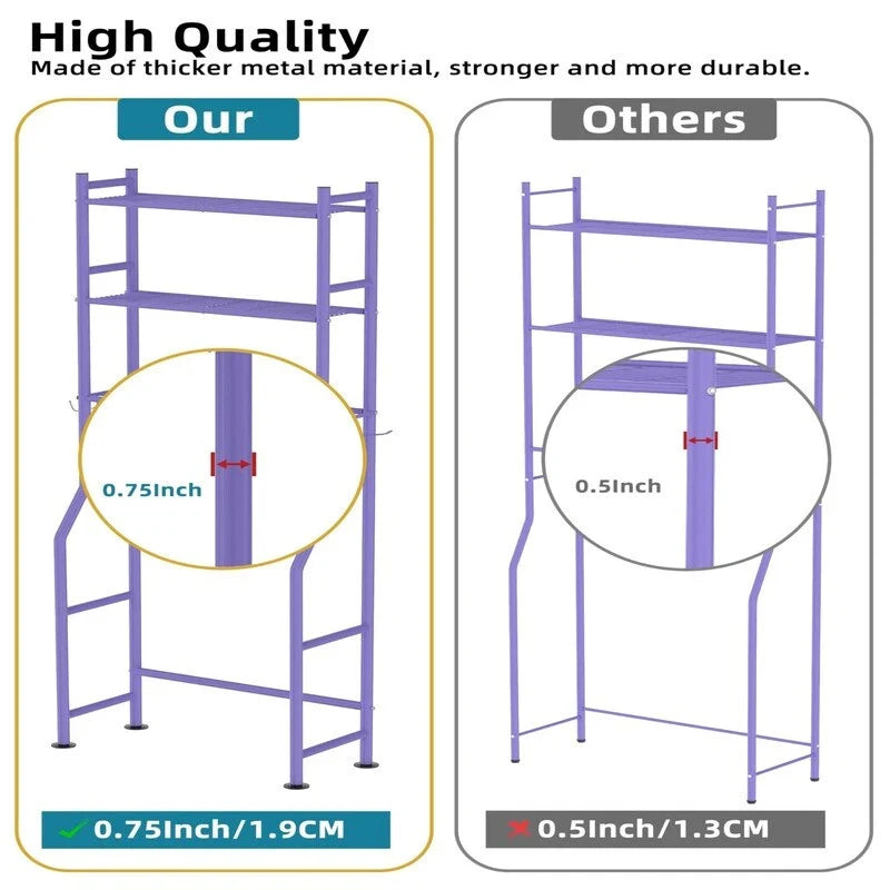 3-Tier Over-Toilet Storage Rack with 4 Hooks and Paper Holder, Carbon Steel, 26 x 8.6 x 64