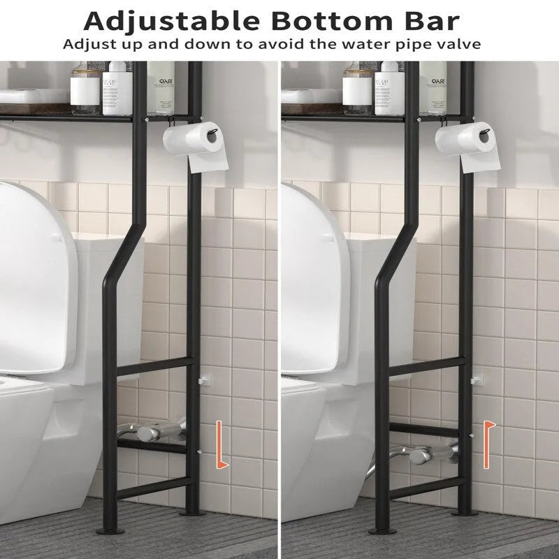 3-Tier Over-Toilet Storage Rack with 4 Hooks and Paper Holder, Carbon Steel, 26 x 8.6 x 64