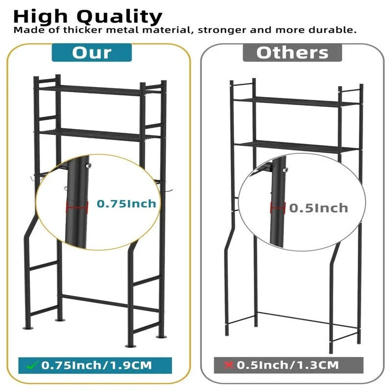 3-Tier Over-Toilet Storage Rack with 4 Hooks and Paper Holder, Carbon Steel, 26 x 8.6 x 64