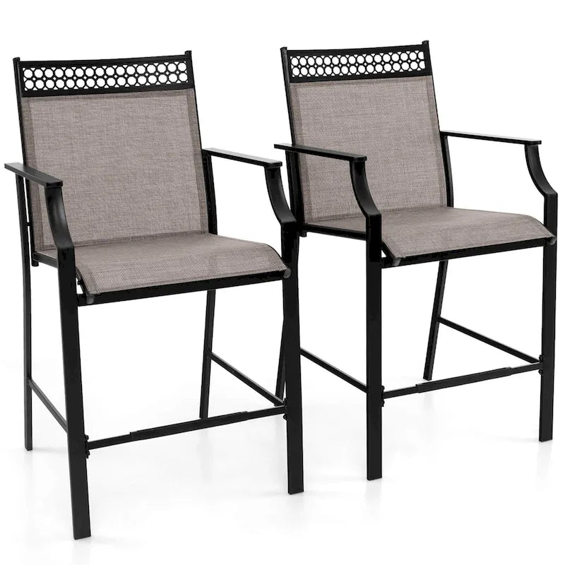 Metal Frame Counter Stools Set of 2 with Footrest and Backrest