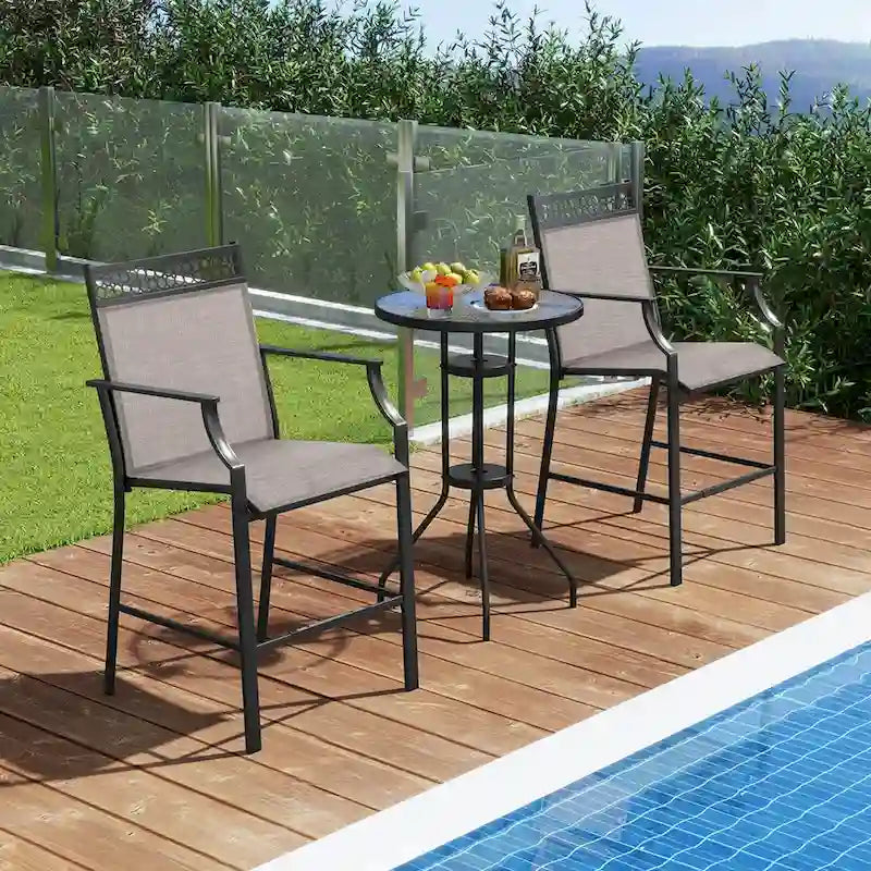 Metal Frame Counter Stools Set of 2 with Footrest and Backrest