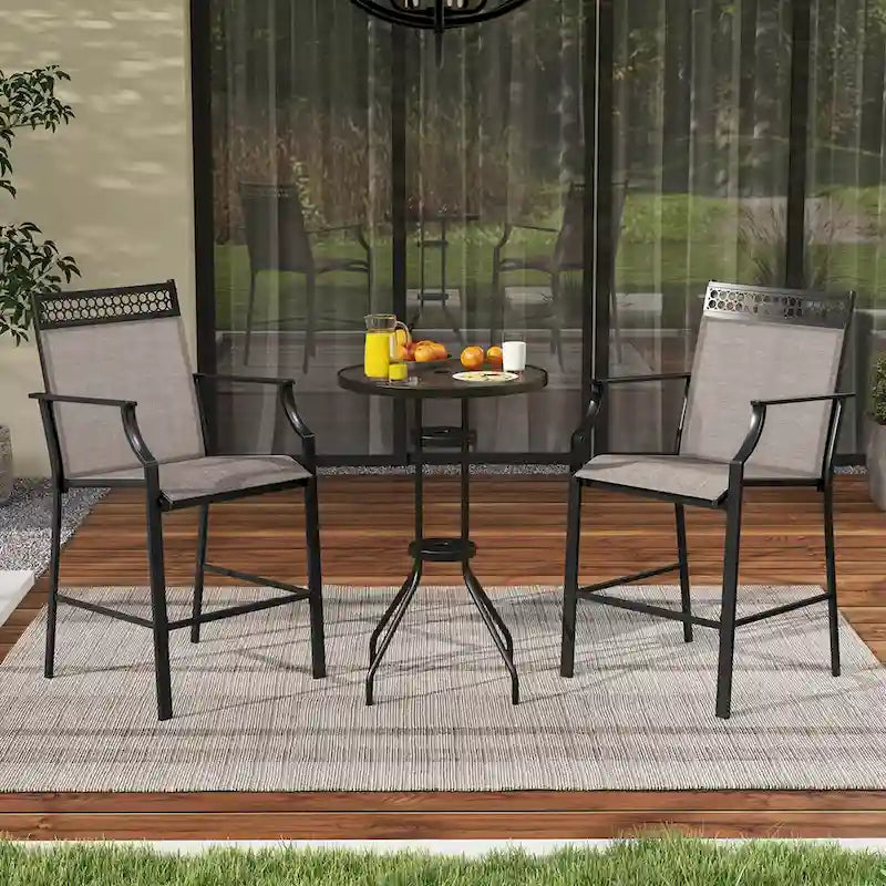 Metal Frame Counter Stools Set of 2 with Footrest and Backrest
