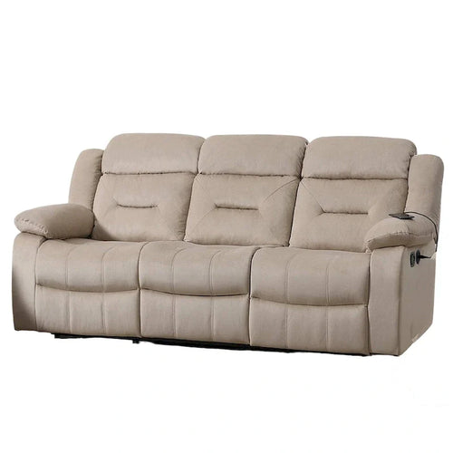 3-Seat Manual Recliner Sofa with USB Ports, Beige Velvet, 83 Inch