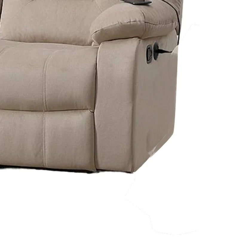3-Seat Manual Recliner Sofa with USB Ports, Beige Velvet, 83 Inch