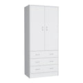 Double Door Wardrobe with 3 Drawers and Hanging Rod