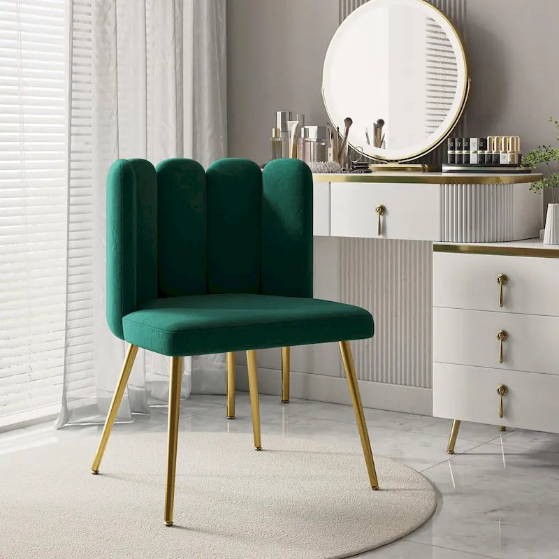 Velvet Tufted Side Chair with Gold Metal Legs