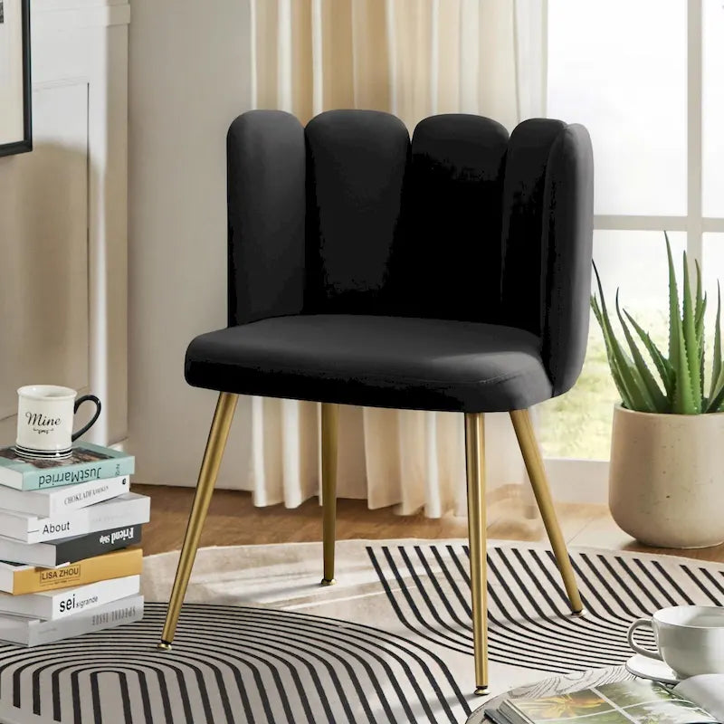 Velvet Tufted Side Chair with Gold Metal Legs