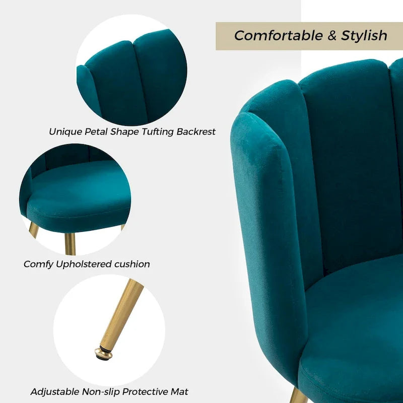 Velvet Tufted Side Chair with Gold Metal Legs