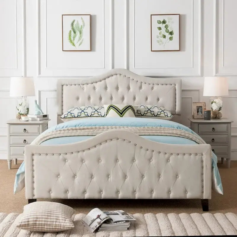 Queen Size Upholstered Tufted Platform Bed