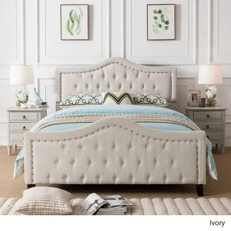 Queen Size Upholstered Tufted Platform Bed