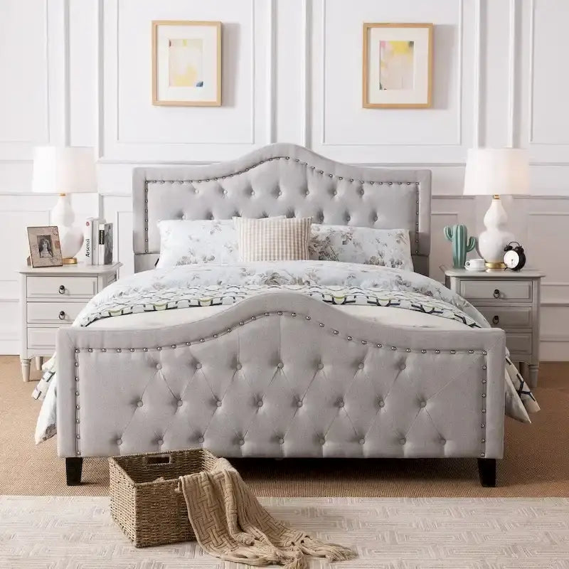 Queen Size Upholstered Tufted Platform Bed