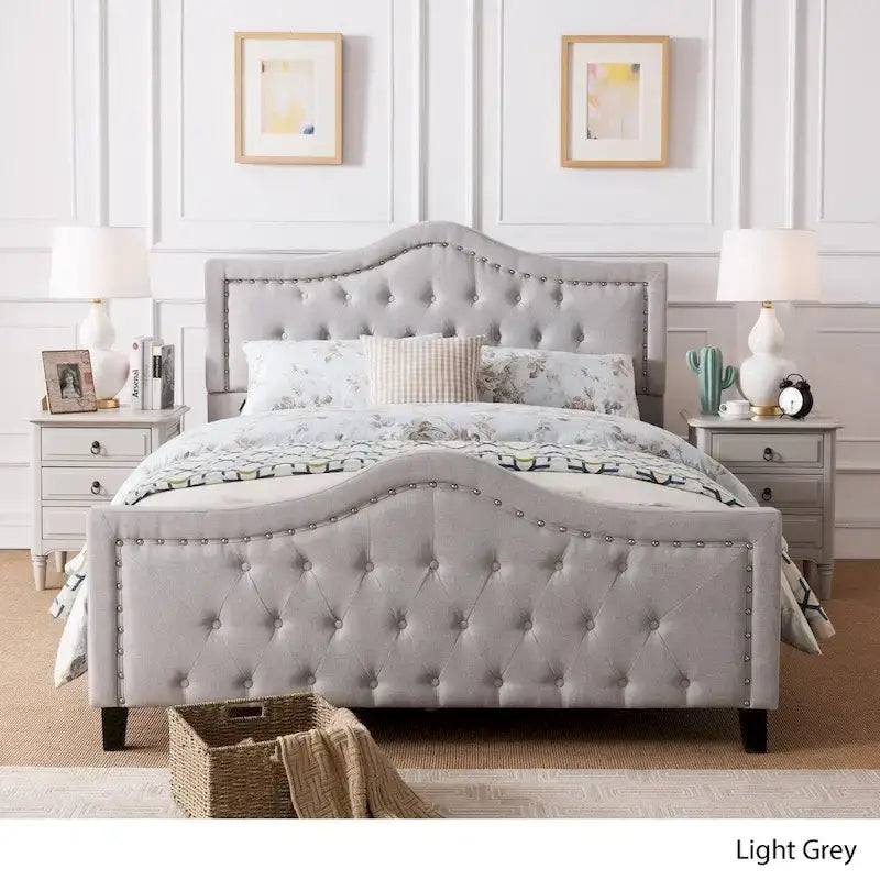 Queen Size Upholstered Tufted Platform Bed