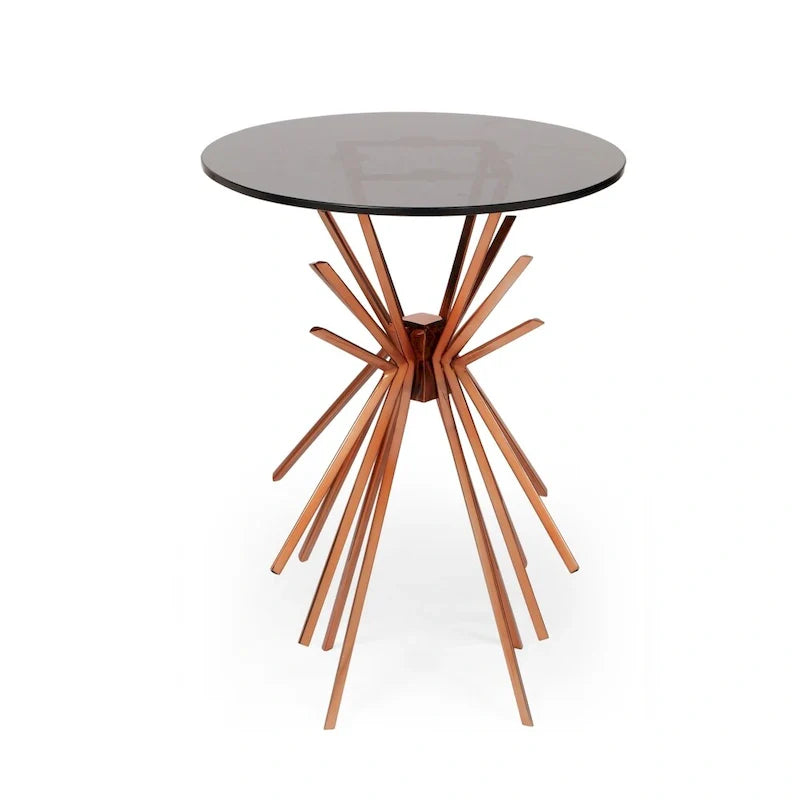 Sunburst Accent Side Table with Tempered Glass Top