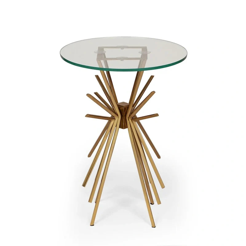 Sunburst Accent Side Table with Tempered Glass Top