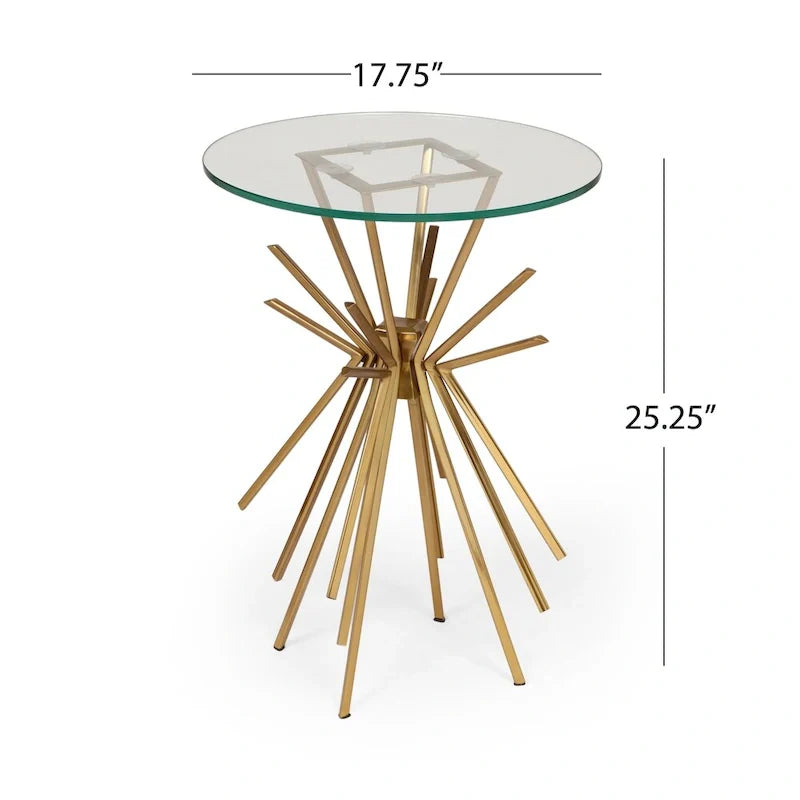 Sunburst Accent Side Table with Tempered Glass Top