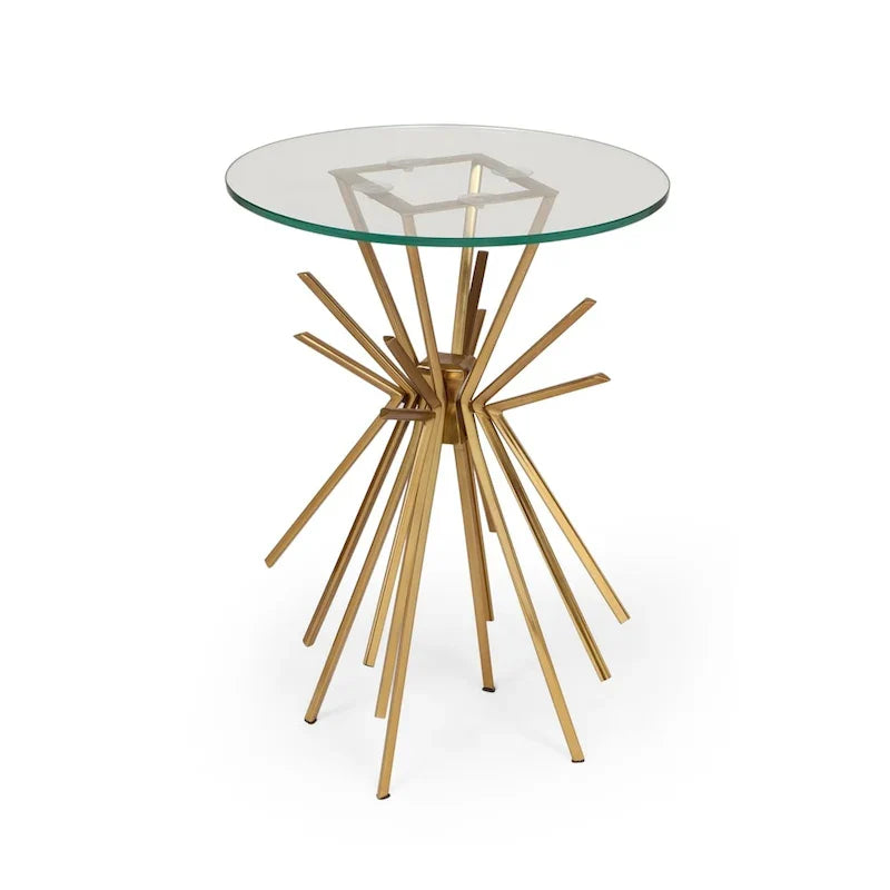 Sunburst Accent Side Table with Tempered Glass Top