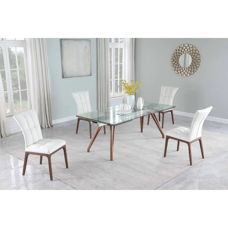 Extendable Glass Top Dining Table with Solid Wood Legs