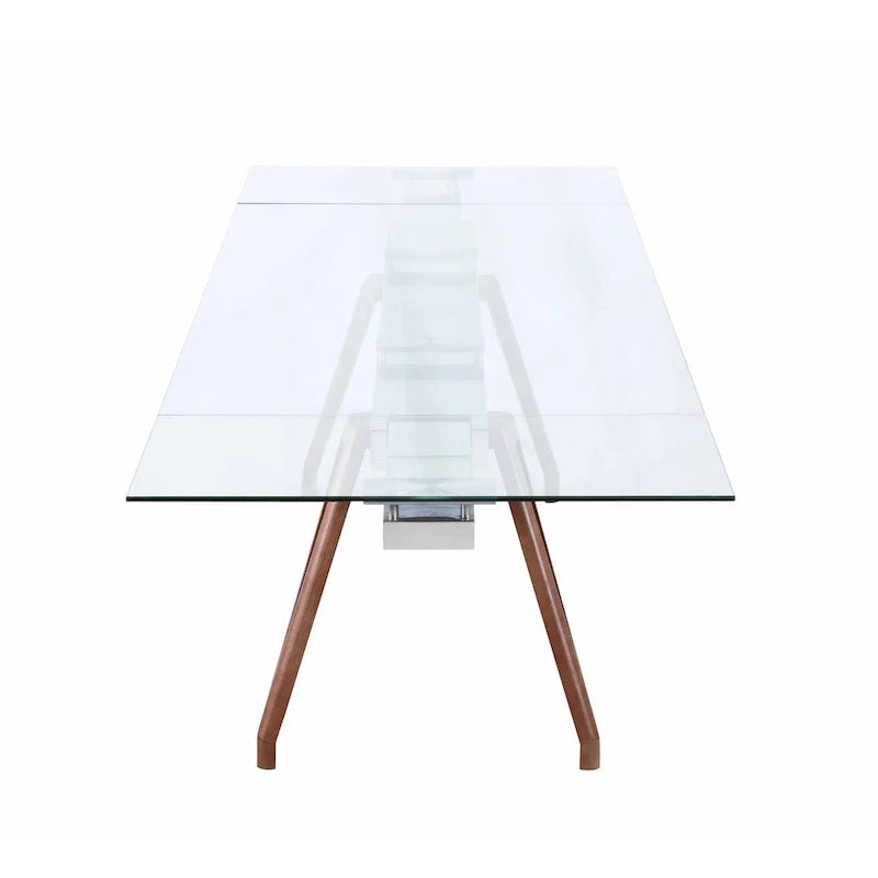 Extendable Glass Top Dining Table with Solid Wood Legs