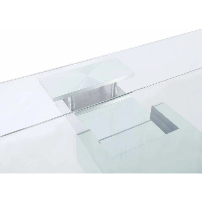 Extendable Glass Top Dining Table with Solid Wood Legs