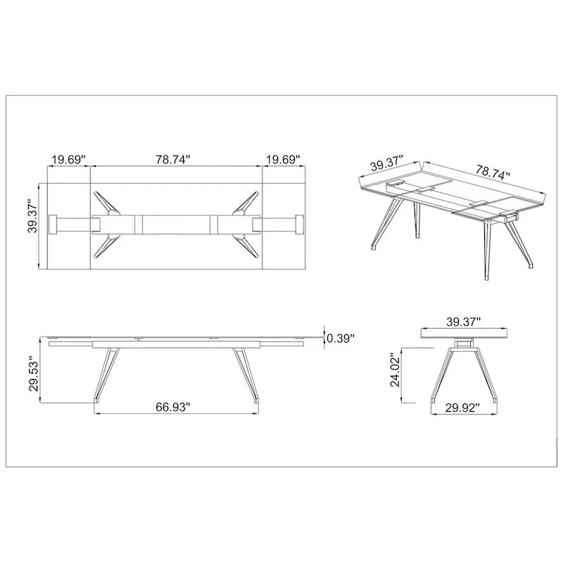 Extendable Glass Top Dining Table with Solid Wood Legs