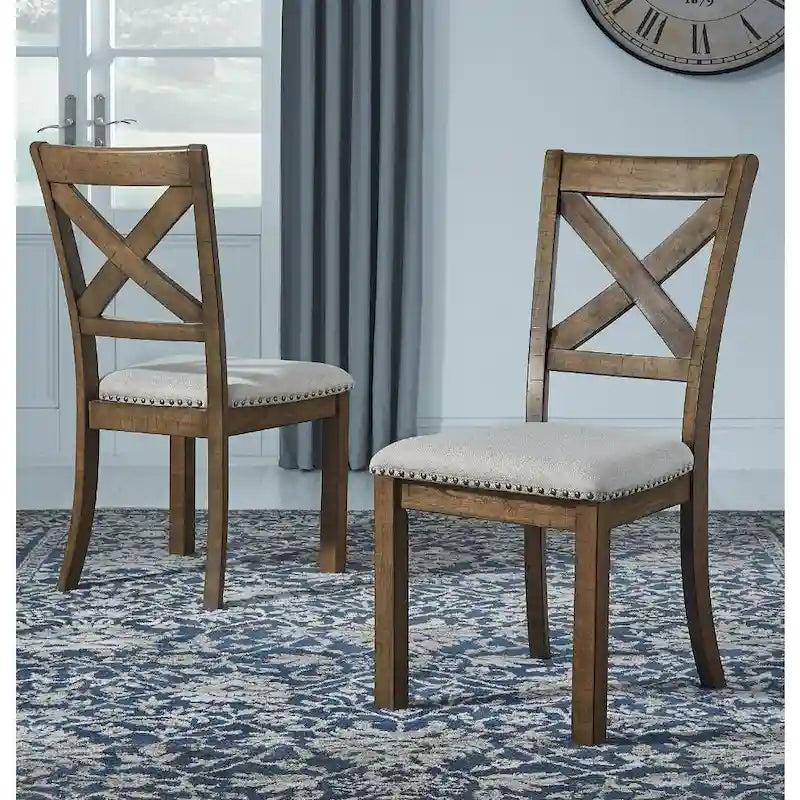 Cross-Back Dining Side Chairs with Upholstered Seat, Set of 2