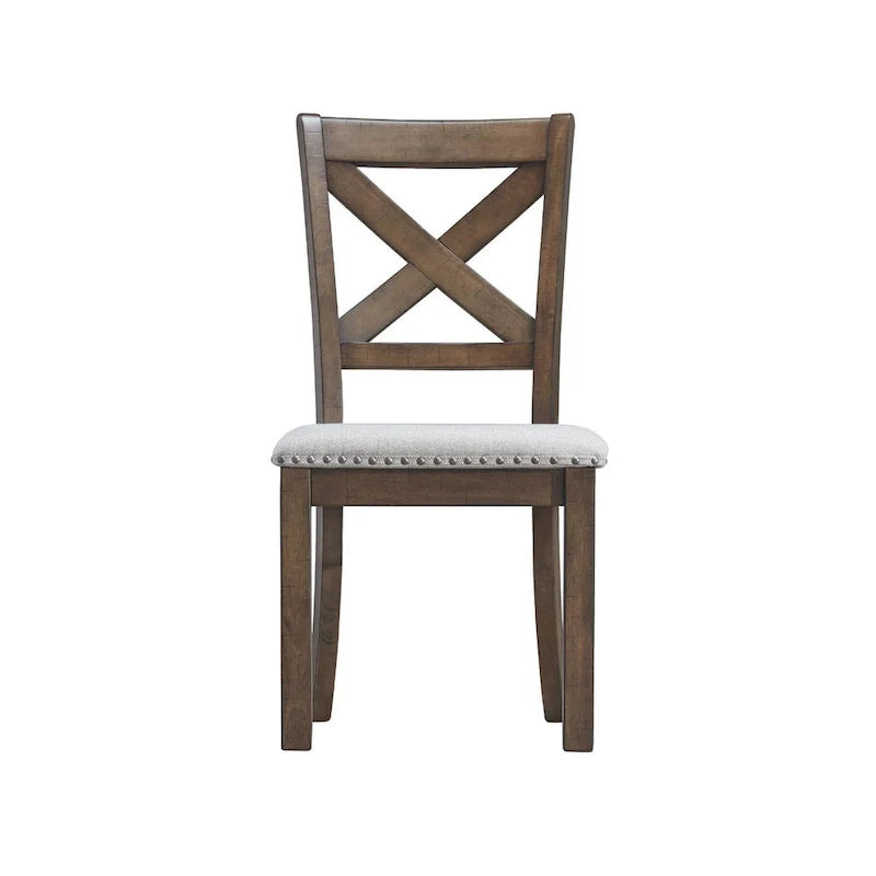 Cross-Back Dining Side Chairs with Upholstered Seat, Set of 2