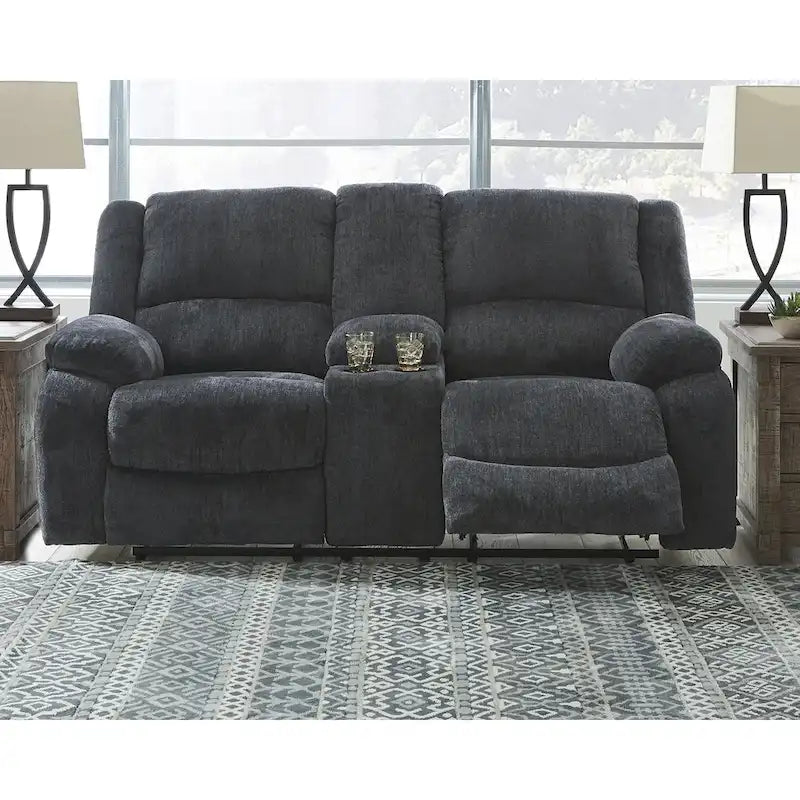 Contemporary Double Reclining Loveseat with Center Console - Slate