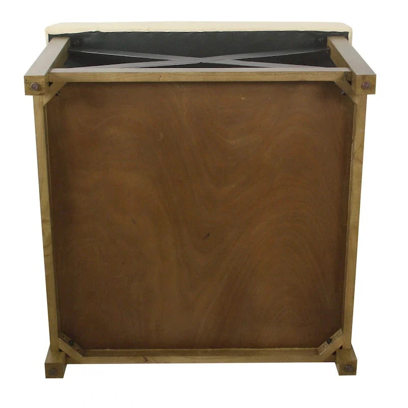 Square Tufted Storage Ottoman with Wood Shelf
