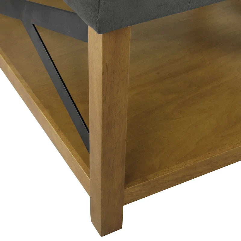 Square Tufted Storage Ottoman with Wood Shelf