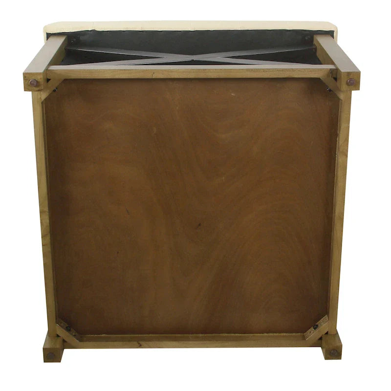 Square Tufted Storage Ottoman with Wood Shelf