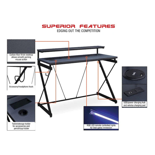 47.8 in. Gaming Desk with RGB LED Lighting and Monitor Shelf