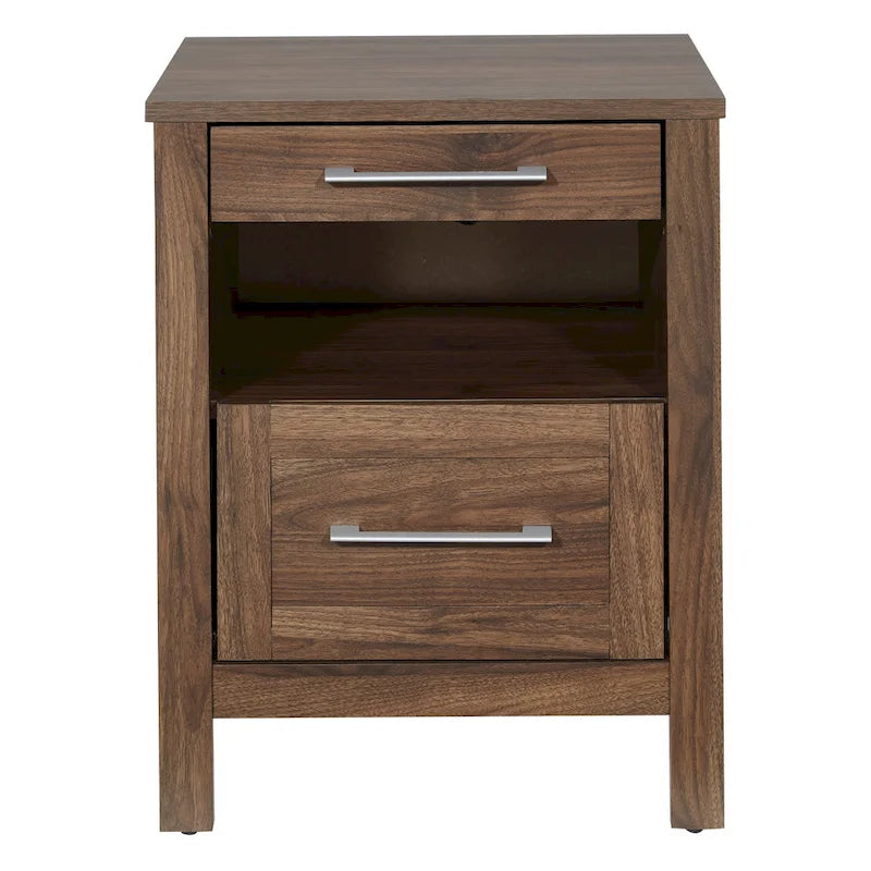 Nightstand with Pull-Out USB Charging Shelf and Bottom Drawer