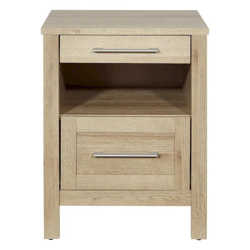 Nightstand with Pull-Out USB Charging Shelf and Bottom Drawer