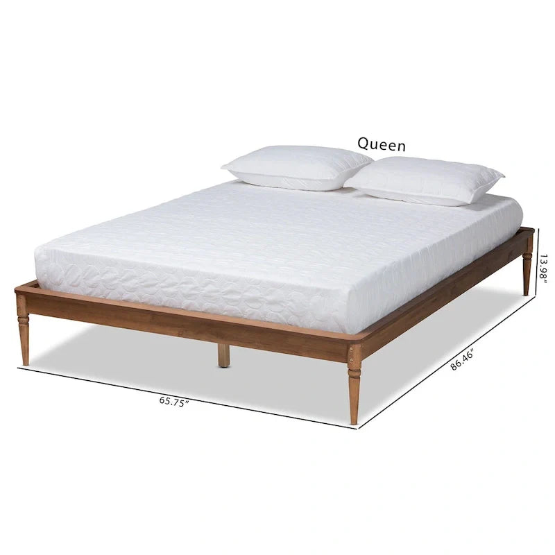 Walnut Brown Wood Bed Frame with Turned Legs