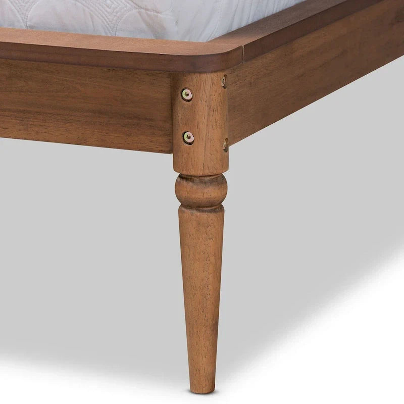 Walnut Brown Wood Bed Frame with Turned Legs
